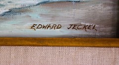 EDWARD JECKEL VINTAGE OIL PAINTING CANVAS SIGNED AMERICAN NY ARTIST LIGHTHOUSE