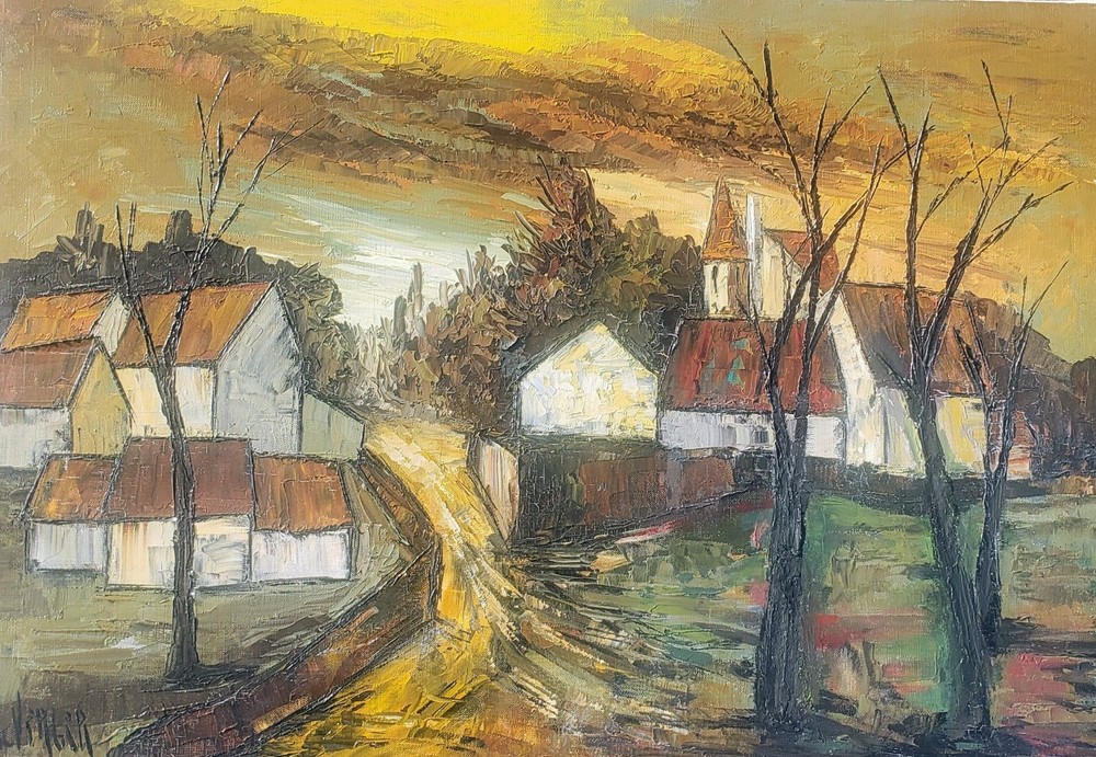 Eurpean Modern oil painting of Houses by Listed Luc Verger