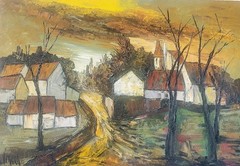 Eurpean Modern oil painting of Houses by Listed Luc Verger