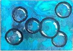 ACEO Original Art Card Acrylic/Paper 2.5 in x 3.5 in Series Of 6. #3/6 Bubbles