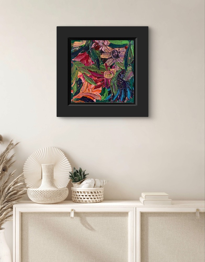 Original 14×14 Textured Flower Painting Modern Wall Art Signed FREE SHIPPING