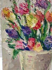 Original oil painting Abstract flowers still life Artwork knife art 11×14 in