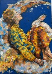 Woman On The Crescent Original Art Woman Wall Art Fantasy Oil Pastels Artwork