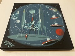 EL GATO GOMEZ PAINTING RETRO ATOMIC SAUCER ROCKET PLANET MID-CENTURY