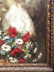 VTG Early 20th C Italian School Impressionistic O/C „Woman With Flowers“, Signed