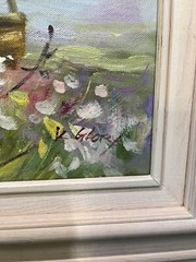 Oil Canvas Painting K. Glory Sisters Amish Girls Picking Flowers Framed Colonial