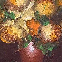 VTG Yellow Rose Floral Still Life Original Oil on 8×10 Canvas Warm Tone Signed