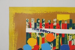 Mid Century Collage Abstract Style Oil Painting On Canvas Signed Jon Henry
