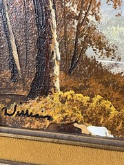 Vintage Oil On Canvas Painting Landscape Mountain River Scene Art Framed Signed