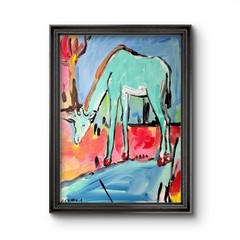 Aleph Original Art Giraffe 16×12 Abstract Expressionist Original Painting Canvas