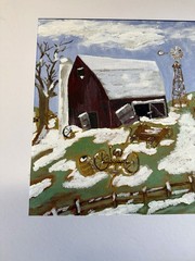 Vintage Signed Oil Painting Farmhouse & Barn Winter Homestead 17 X 21” Framed