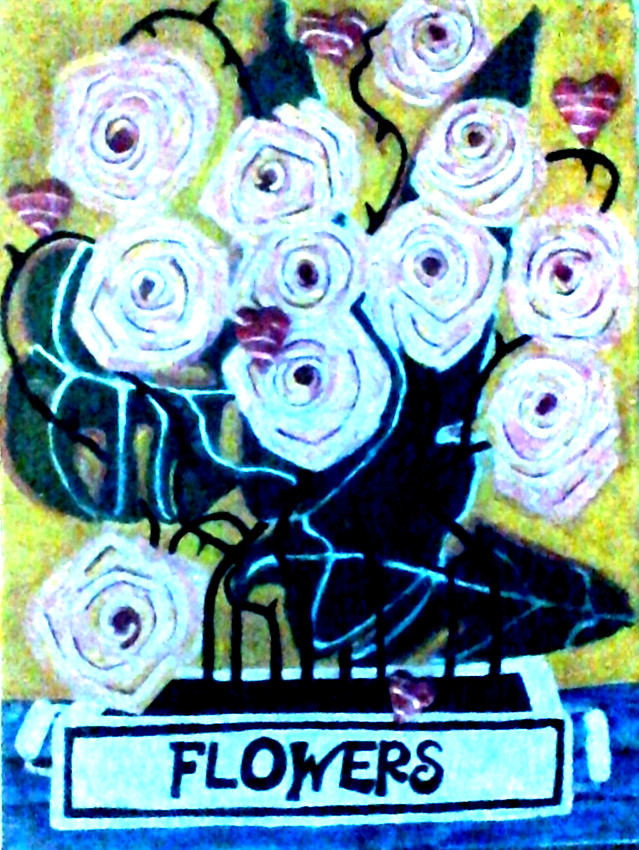 Original painting Pink Roses & Chocolate’s modern art 18x24x1 large by pb