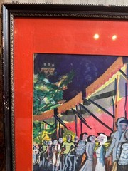 Trav Neidlinger Game of Chance Signed Watercolor Carnival Fair Scene Framed