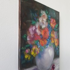 Vibrant Floral Bouquet Original Oil Painting White Vase Still Life Wall Decor