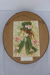 V. McK Girl In Green Hat Portrait Painting Original Signed Framed Folk Art