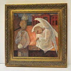 RUSSIAN SURREALIST PAINTING ILYA ARTAMONOV LISTED ANGEL DREAM URBAN SIGNED OIL