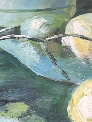 Original Painting (oil?) On Canvas Still Life Fruit Vase Signed Art 24×20