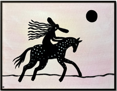 Witchy Horse Rider Painting, Black Silhouette Art 11×14