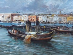 Claudio Simonetti Oil Painting Venice Canal Gondolas Seascape 60×90cm Framed