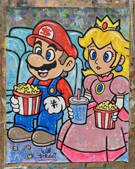 WILL STREET original painting 11×14/ super Mario princess peach banksy picasso