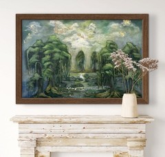 Framed Impressionist Landscape Painting – Forest Swamp Nature Wall Art