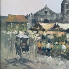 Orig1970CESAR BUENAVENTURA OIL PAINTING 37″FILIPINO IMPRESSIONISM STREET SCENE