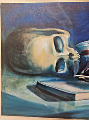 Skull, Package, Mouse Trap, Pepsi Can, Cigarette Surrealist Oil Painting – 1988