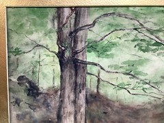 Watercolor Painting Signed Whiting 89 ‘Forest Landscape’ Frame 25”x18”