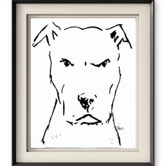 Gentle Giant Original Pit Bull Ink Drawing Art 14×11 Signed Dog Wall Home Decor