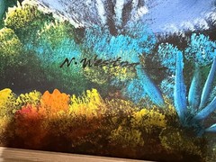 Large 29 X 41 Framed Signed Marine Dolphins Fish 90s Y2K Oil Painting On Canvas