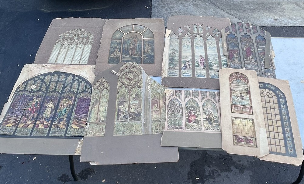 Antique Stained Glass Window Design Art Watercolor Painting Church Jesus Life