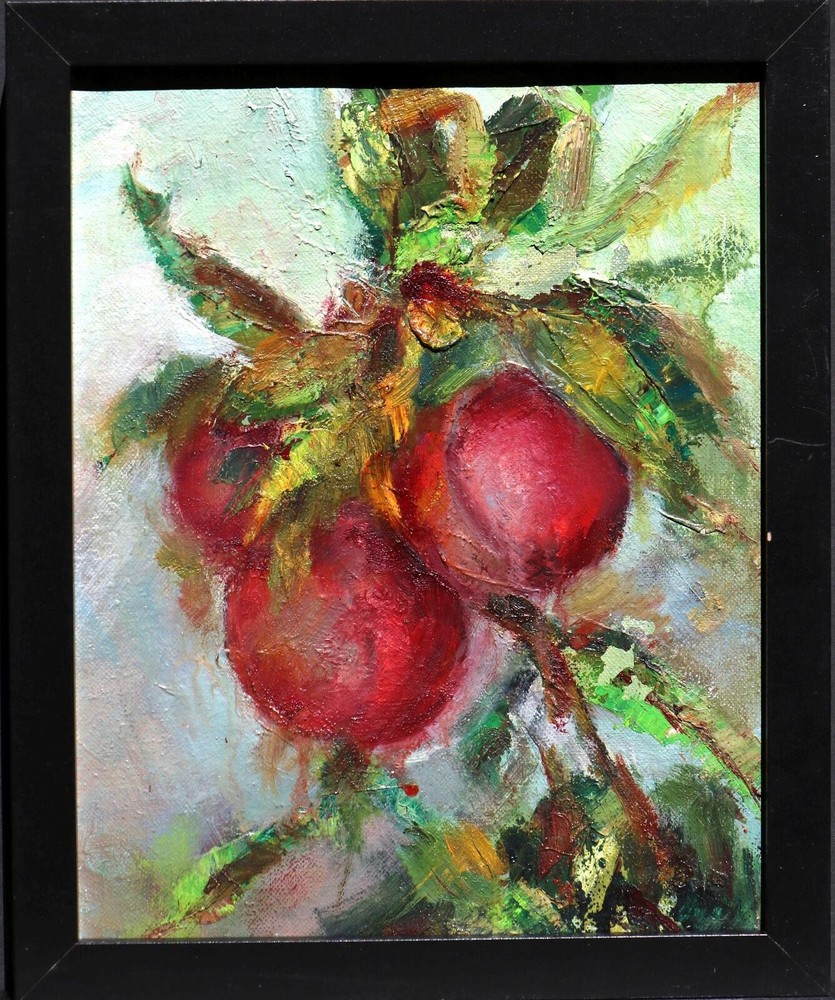 Peaches, original still life artwork, fine art oil painting, oil on canvas 9×11
