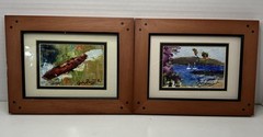 Julia Renigado Oil on Tapa (2) 2005 Hand Painted Art Maui Hawaii Beach Scene