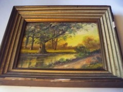 antique pastel landscape signed hills .