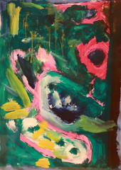 Large acrylic painting by Martha Thurner abstract colorful with frame 63 x 83 cm