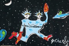 HUGE TWO HEADED STATUE OF LIBERTY PAINTING POLITICS WASHINGTON DC Jr CHARLIE ART