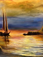 Original painting,28×38 inches, Sea with Mountain landscape, Home Wall Art Decor