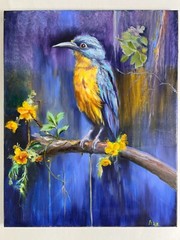 ORIGINAL PAINTING oil,16×20 inches, Gift Lovers Bird, Wall Art Decor, Home GIFT