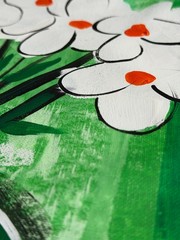 Original „White & Green Flowers – Set 2″ – Acrylic Painting 16×12“ Canvas Paper