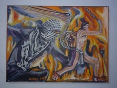 Palestinian Aztec Fire And Fury Resistance Painting Original Artwork Signed