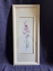 Sarah Malin Signed Floral Water Color Painting 21 1/2 In Tall By 9 1/2 In Wide