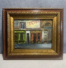 Vintage Mid-Century Paris Street Scene Oil Painting – Ornate Gold Wood Frame