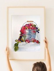 Watercolor Original hand painted Illustration of berries Raspberry Blackberry