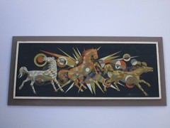 Mid Century Modern Painting Horses Cubist Cubism Abstract Modernism Listed Art