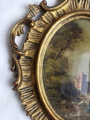 Lot of 3 Oil on Copper Miniature Oval Paintings Muriel Halstead 2 Gold Frames