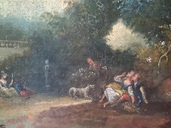 18th Century Romantic Gallant Scene Park Lovers in Garden Versailles Oil Canvas