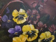 Vintage Pansies Oil Painting Oval Gold Frame Signed D.A. Turner