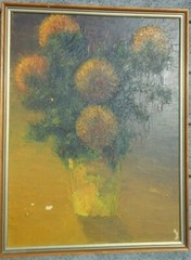 1955 Impressionist Still Life Oil Painting Sunflowers Signed and Dated 18″ X 24″