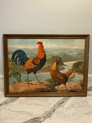 A. EMIL PRINZ (American, born 1856) Roosters Painting Landscape On Board Signed