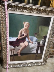 Used Oil Based Canvas Painting Wall Art. Signature by RICHARDS 33X27 Inches.